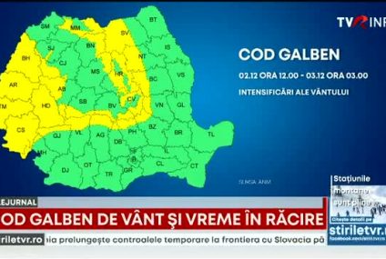 ANM: Cod galben de vânt puternic în judeţe din centru, nord şi vest, până duminică după-amiaza. Avertizări Cod galben de ceaţă şi intensificări ale vântului, în zone din opt judeţe