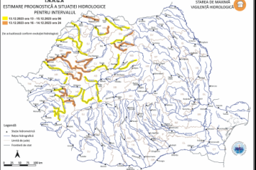 Atenţionări Cod galben şi Cod portocaliu de inundaţii în 15 bazine hidrografice, până vineri dimineaţa