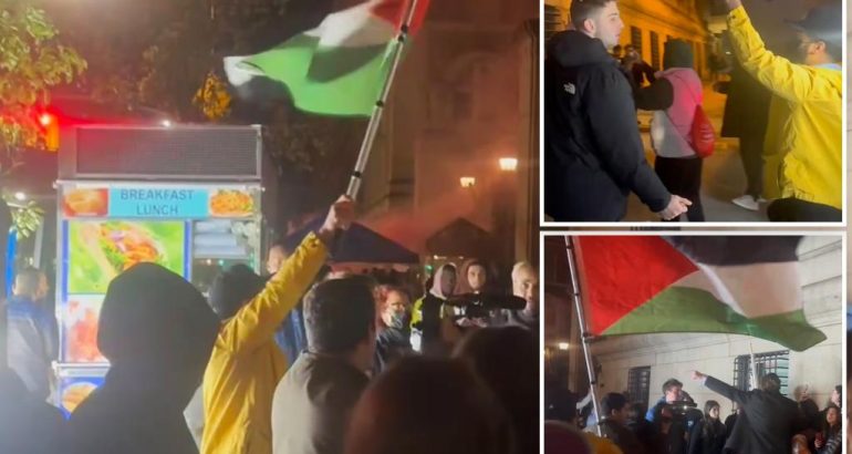 anti-israel-protester-screams-‘go-back-to-poland’-at-demonstrators-with-israeli-flag-outside-columbia,-harrowing-video-shows-–-new-york-post